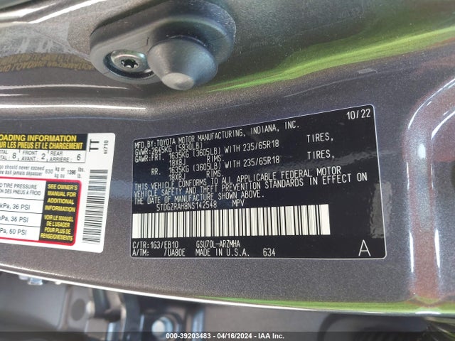 Toyota Highlander Xle 2022 5TDGZRAH8NS142548 Image 9