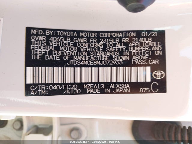 Toyota COROLLA SE 2021 JTDS4MCE8MJ072933 Image 9