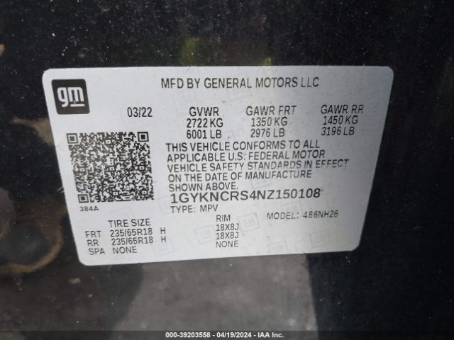 1GYKNCRS4NZ150108 Cadillac Xt5 Fwd Premium Luxury