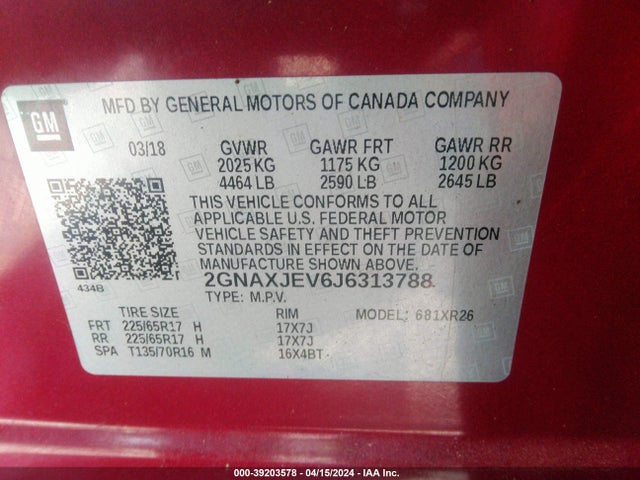 Chevrolet EQUINOX LT 2018 2GNAXJEV6J6313788 Image 9