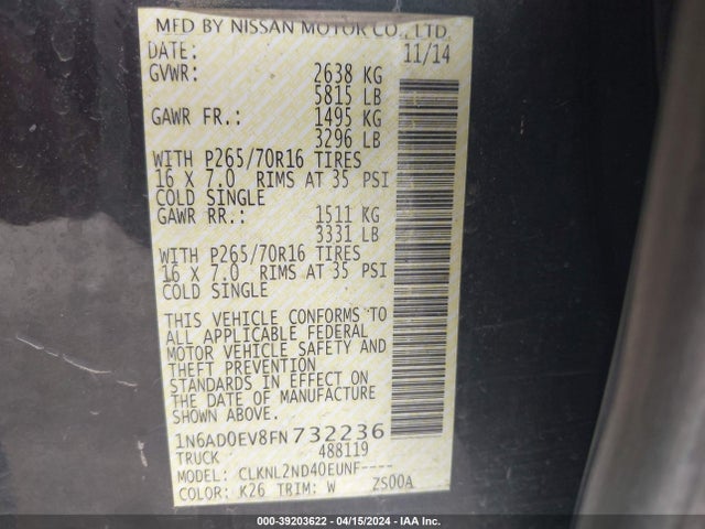 Nissan Frontier Sv 2015 1N6AD0EV8FN732236 Image 9