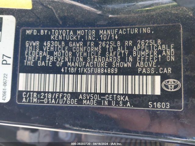 4T1BF1FK5FU884889 Toyota CAMRY SE