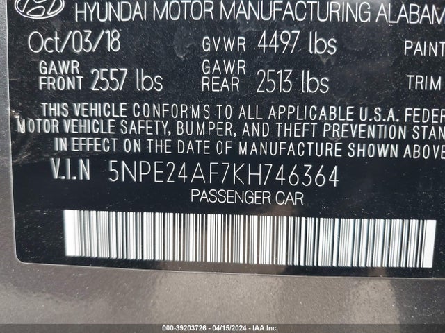 Hyundai SONATA SE 2019 5NPE24AF7KH746364 Image 9