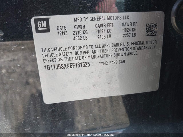 Chevrolet Malibu 2lz 2014 1G11J5SX9EF181525 Image 9