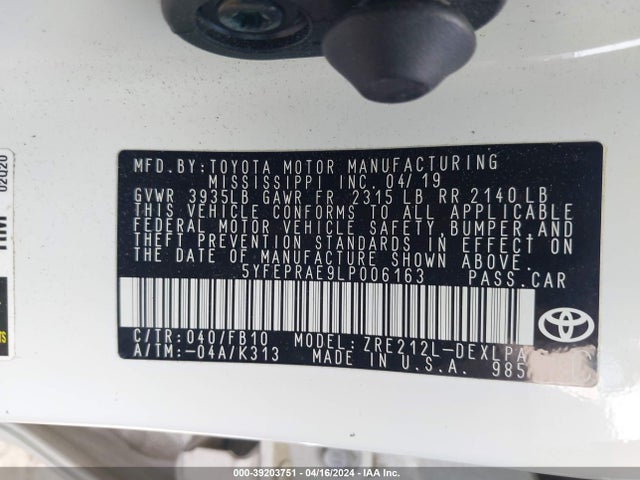 Toyota COROLLA LE 2020 5YFEPRAE9LP006163 Image 9