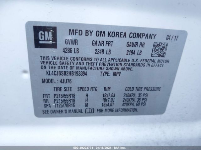 KL4CJBSB2HB193394 Buick Encore Preferred Ii