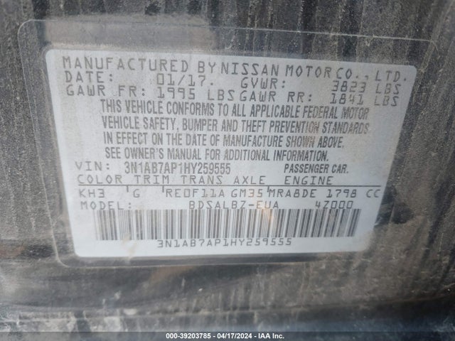 Nissan SENTRA S 2017 3N1AB7AP1HY259555 Image 9