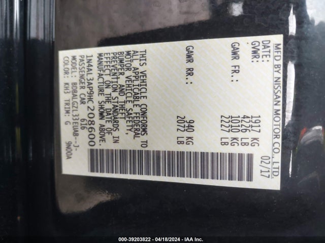 Nissan Altima 2.5 S 2017 1N4AL3AP9HC208600 Image 9