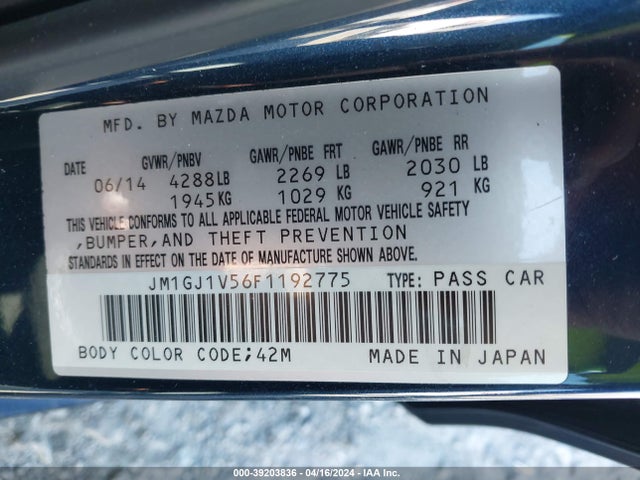 Mazda Mazda6 I Touring 2015 JM1GJ1V56F1192775 Image 9