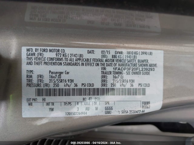 Ford FOCUS SE 2015 1FADP3F20FL239293 Image 9
