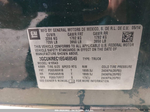 Chevrolet Silverado 1500 2lt 2014 3GCUKREC1EG468549 Image 9