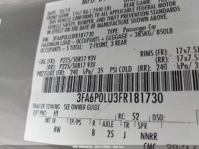Ford Fusion Hybrid Se 2015 3FA6P0LU3FR181730 Image 9