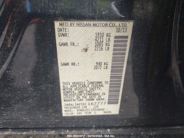 Nissan Altima 2.5 S 2014 1N4AL3AP1EC167777 Image 9