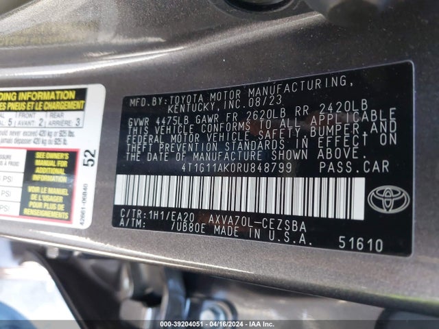 Toyota CAMRY SE 2024 4T1G11AK0RU848799 Image 9