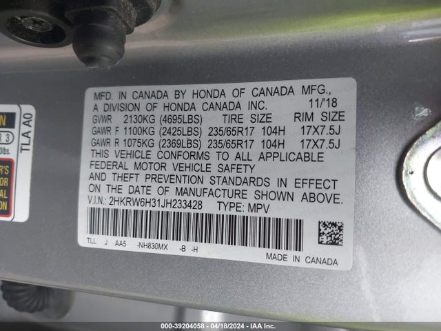 Honda CR-V LX 2018 2HKRW6H31JH233428 Image 9