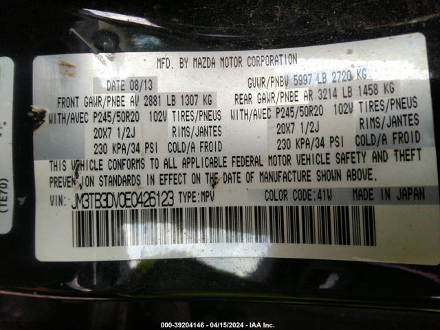 Mazda Cx-9 Grand Touring 2014 JM3TB3DV0E0426123 Image 9
