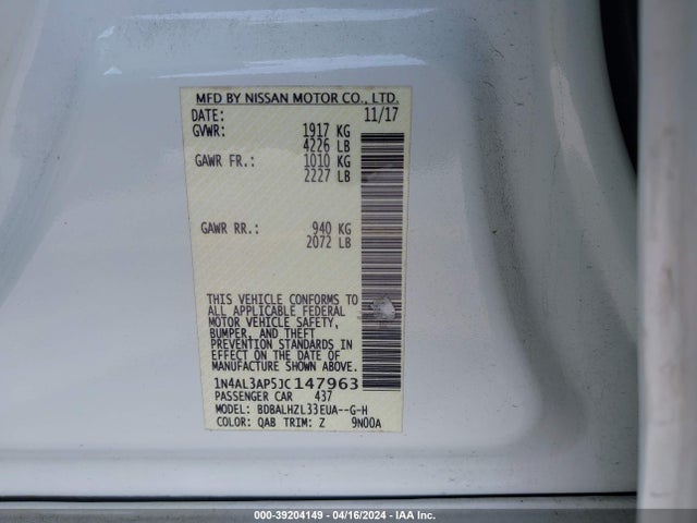 Nissan Altima 2.5 Sr 2018 1N4AL3AP5JC147963 Image 9