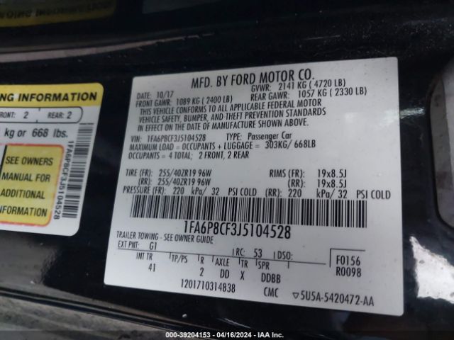 1FA6P8CF3J5104528 Ford Mustang Gt Premium