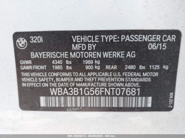WBA3B1G56FNT07681 BMW 320i