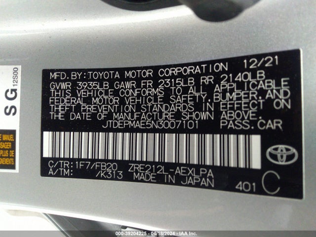 Toyota COROLLA LE 2022 JTDEPMAE5N3007101 Image 9