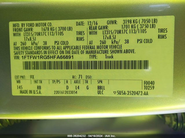 Ford F-150 Raptor 2017 1FTFW1RG5HFA66891 Image 9