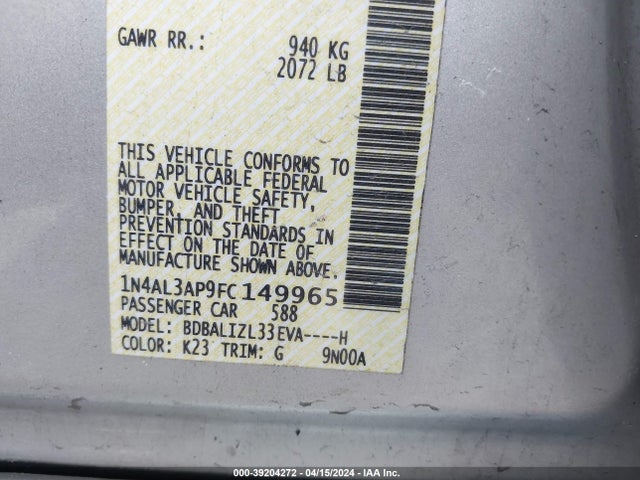 Nissan Altima 2.5 Sv 2015 1N4AL3AP9FC149965 Image 9