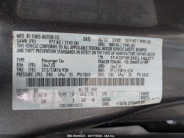 Ford FOCUS SE 2014 1FADP3K25EL140277 Image 9