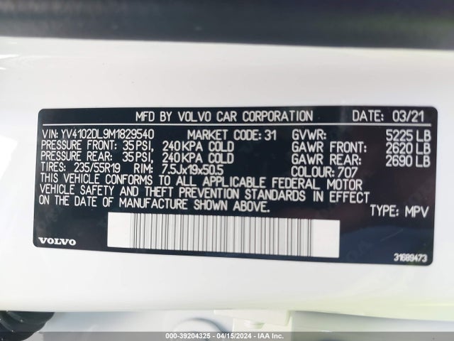 YV4102DL9M1829540 Volvo Xc60 T5 Inscription
