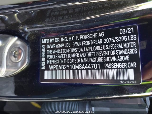 WP0AB2Y10MSA44701 Porsche TAYCAN 4S