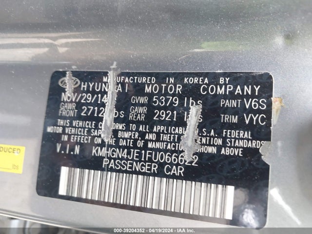 Hyundai Genesis 3.8 2015 KMHGN4JE1FU066622 Image 9