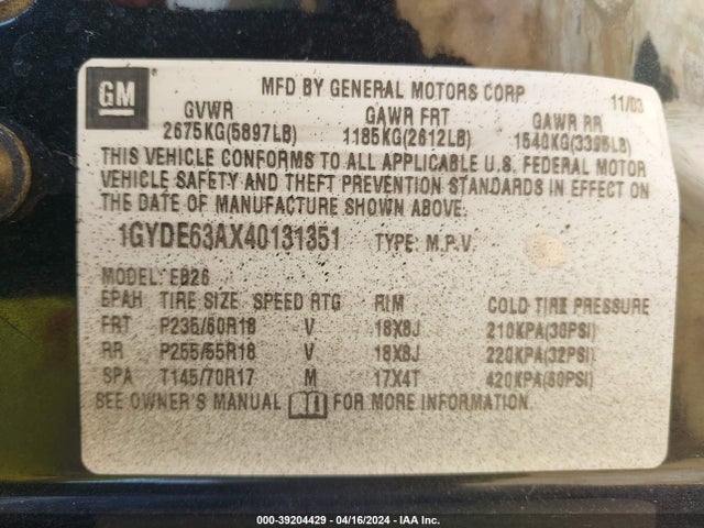 2004 CADILLAC SRX 1GYDE63AX40131351 Photo 8