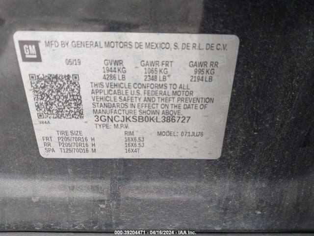 Chevrolet TRAX LS 2019 3GNCJKSB0KL386727 Image 9
