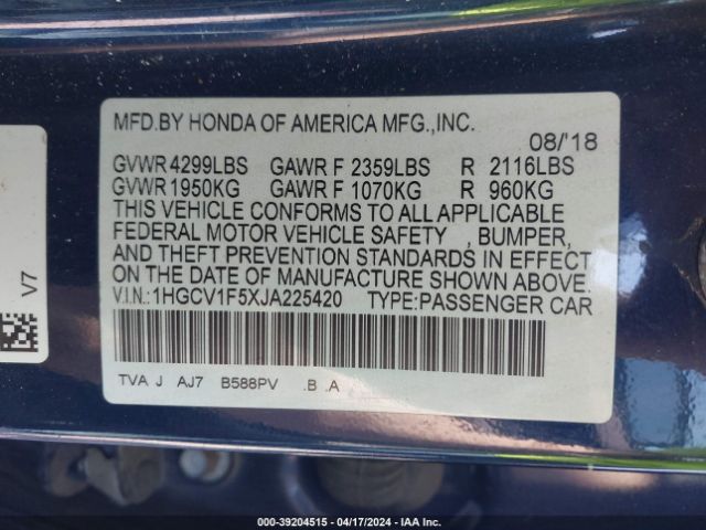 1HGCV1F5XJA225420 Honda Accord Ex-l
