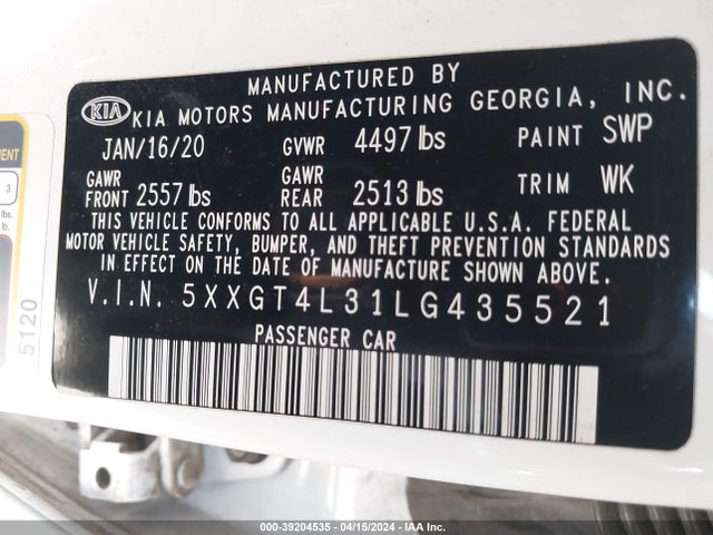 KIA Optima Lx 2020 5XXGT4L31LG435521 Image 9