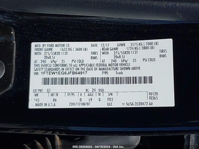 Ford F-150 Platinum 2018 1FTEW1EG6JFB64917 Image 9