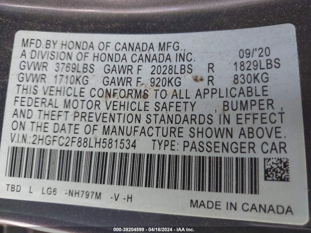 Honda k20c2 2020 2HGFC2F88LH581534 Image 22
