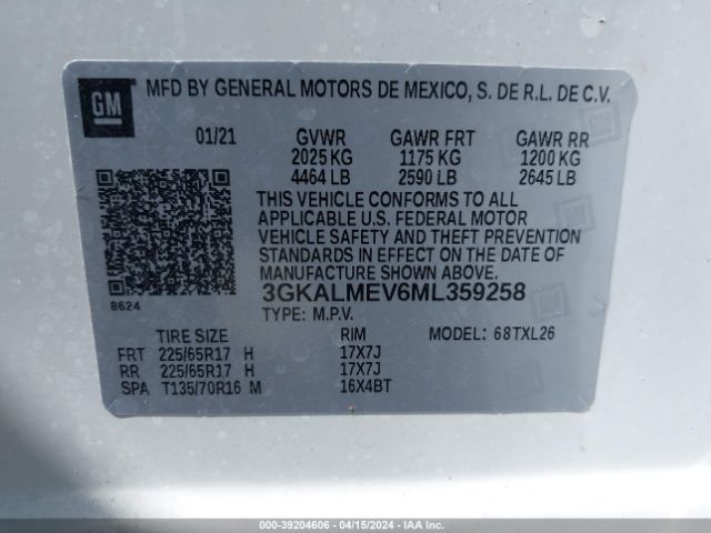3GKALMEV6ML359258 GMC Terrain Fwd Sle