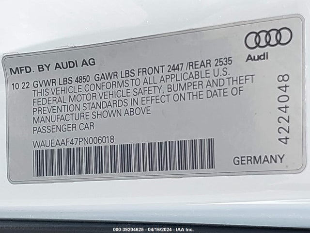 WAUEAAF47PN006018 Audi A4 Premium Plus 45 Tfsi S Line Quattro S Tronic