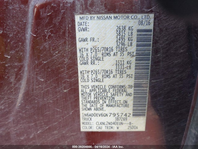Nissan Frontier Sv 2016 1N6AD0EV6GN795742 Image 9