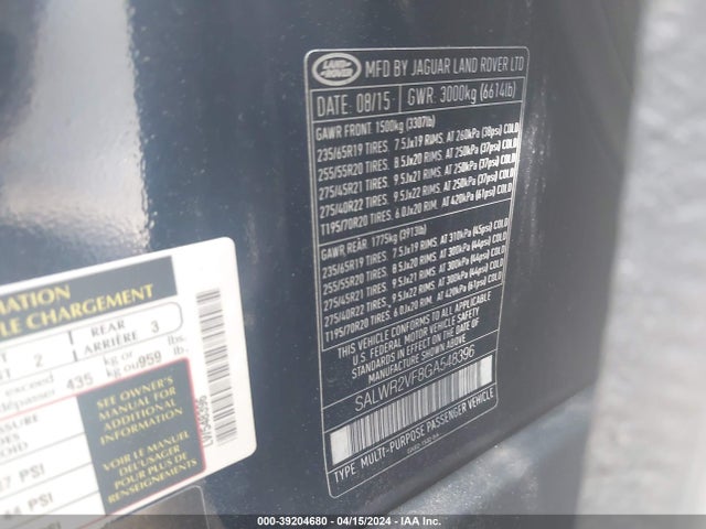 SALWR2VF8GA548396 Land Rover Range Rover Sport 3.0l V6 Supercharged Hse