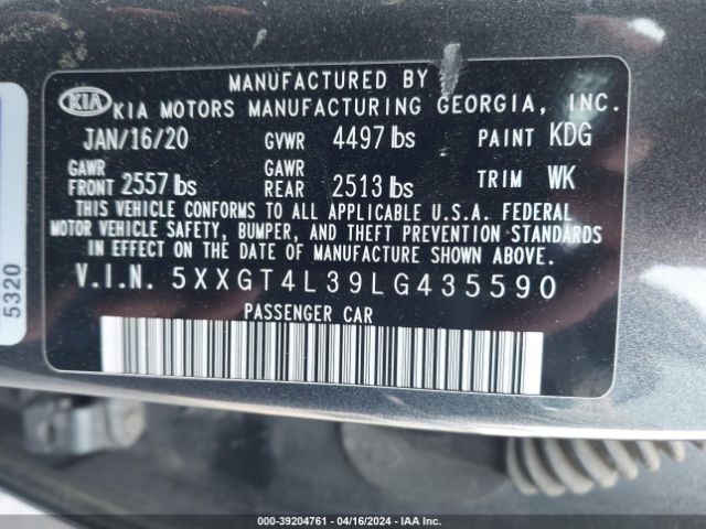 5XXGT4L39LG435590 KIA Optima Se
