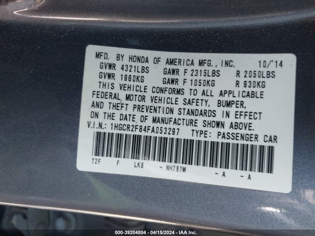 Honda Accord Ex-l 2015 1HGCR2F84FA053297 Image 9