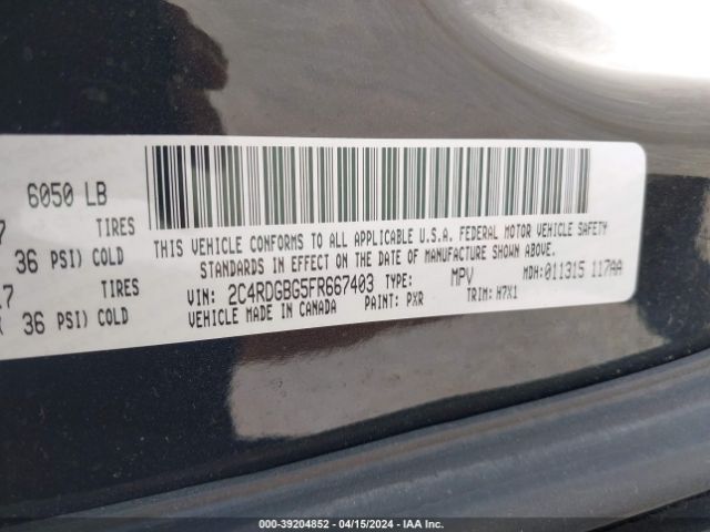 2C4RDGBG5FR667403 Dodge Grand Caravan American Value Pkg