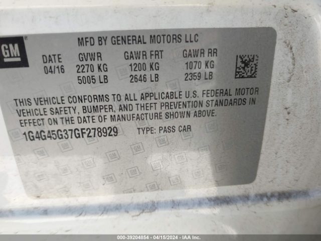 1G4G45G37GF278929 Buick Lacrosse Sport Touring