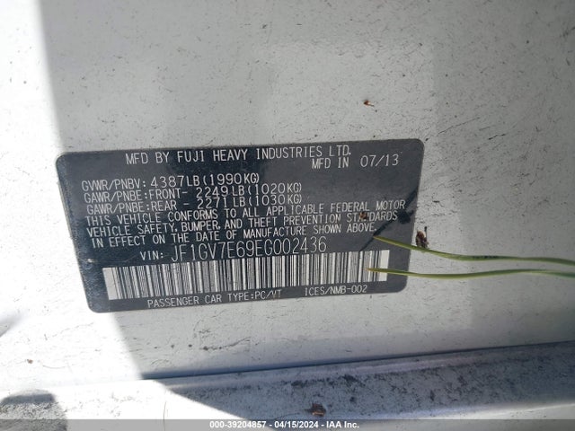 Subaru Impreza Wrx 2014 JF1GV7E69EG002436 Image 9