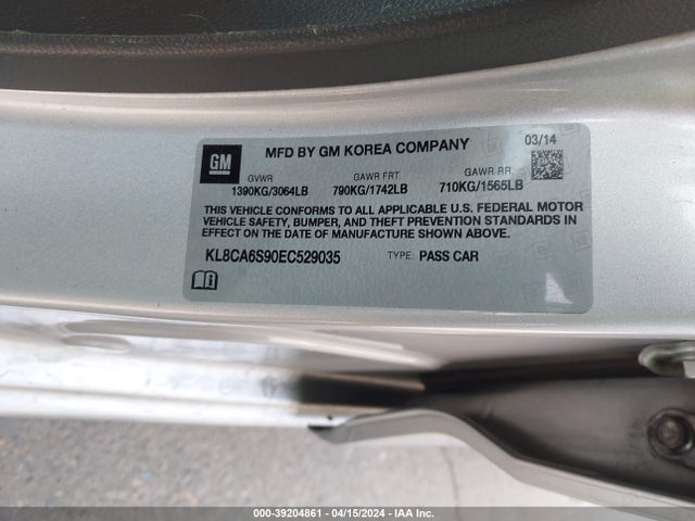 Chevrolet Spark Ls Manual 2014 KL8CA6S90EC529035 Image 9