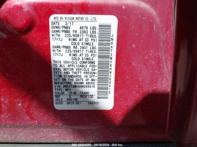 Nissan ROGUE SV 2017 JN8AT2MV6HW268416 Image 9