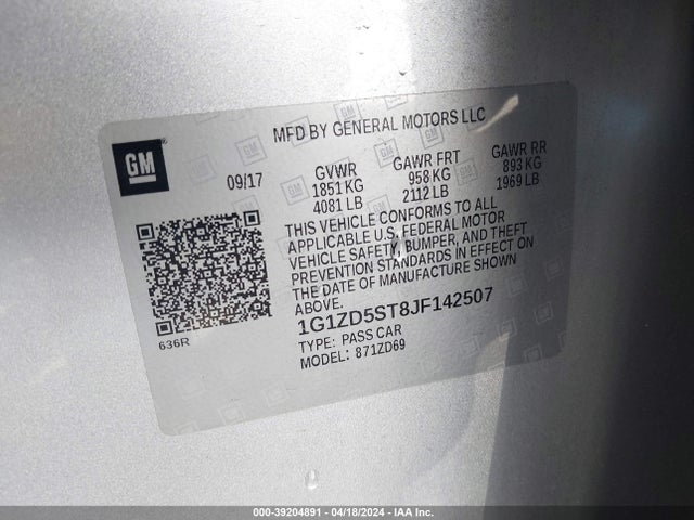 Chevrolet MALIBU LT 2018 1G1ZD5ST8JF142507 Image 9