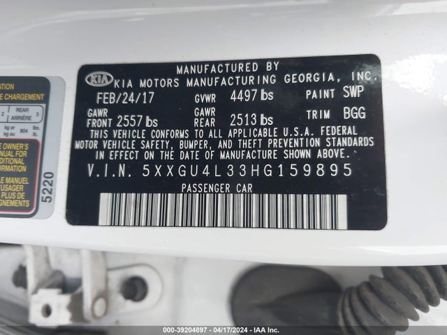 KIA OPTIMA EX 2017 5XXGU4L33HG159895 Image 9