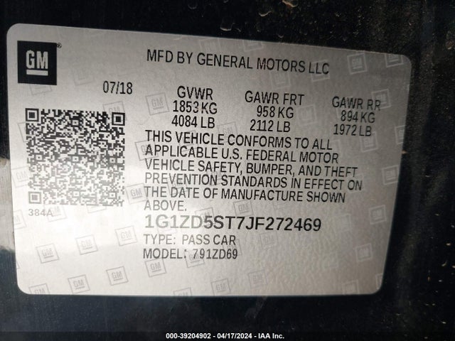 Chevrolet MALIBU LT 2018 1G1ZD5ST7JF272469 Image 9